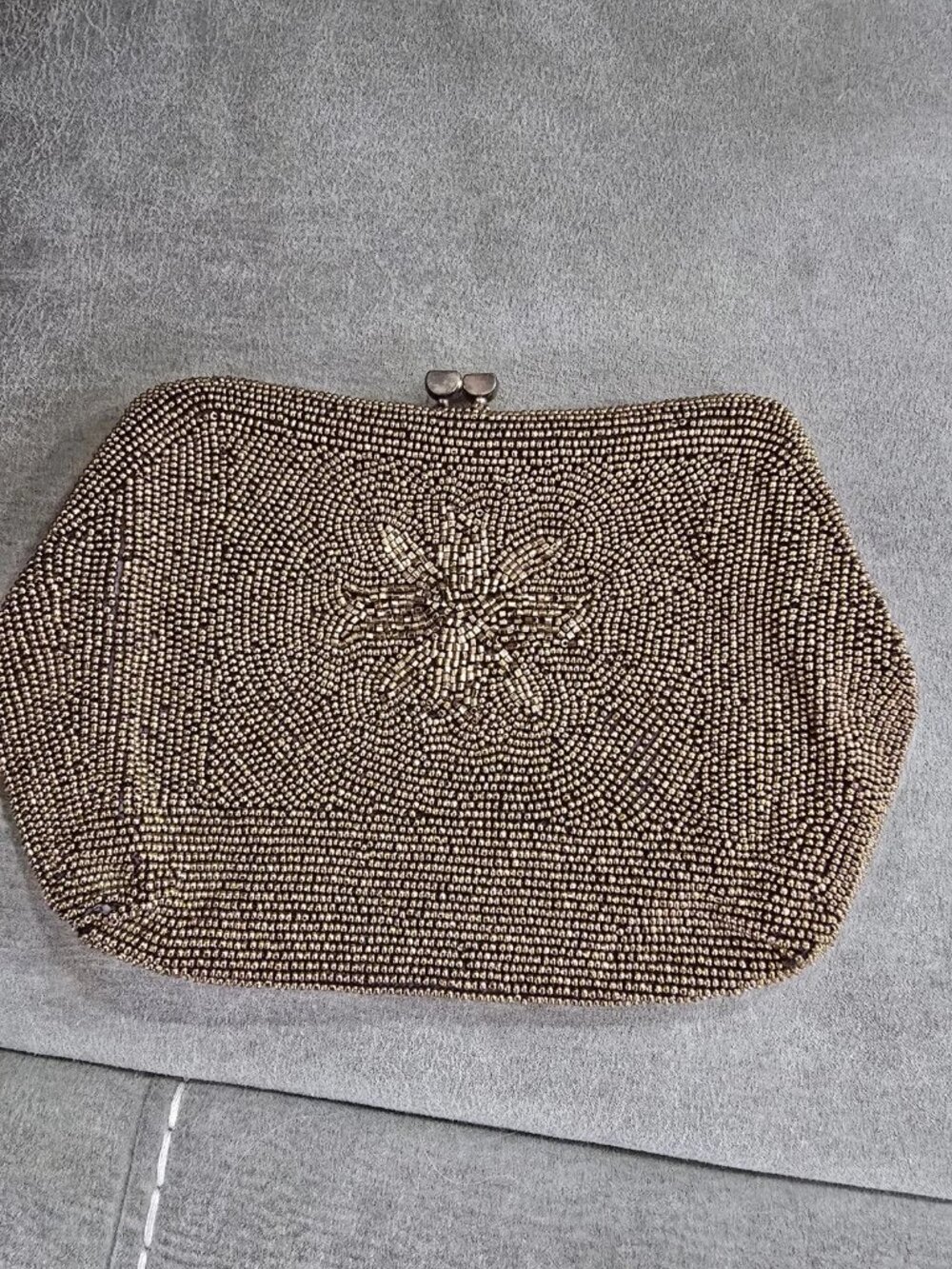 Vintage Fully Beaded Clutch Evening Bag Japan Kiss Clasp